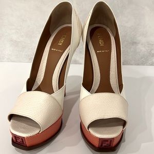 Fendi Lizard Embossed Leather And Leather Fendista Platform Pumps Size 38.5